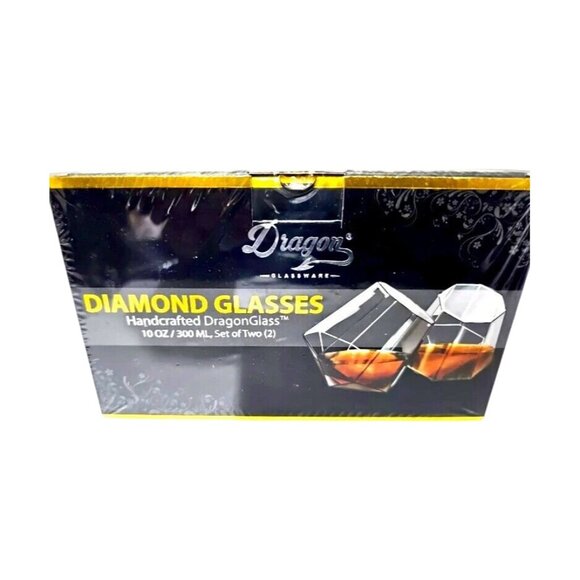 Dragon Glassware Whiskey Diamond Glasses Handcrafted 10 OZ/300 ML Set Of 2 New - Picture 2 of 6